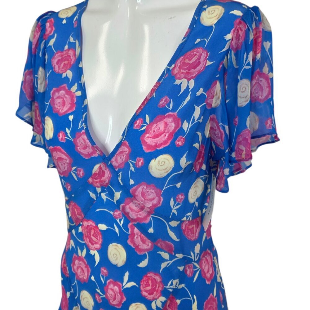 RIXO Evie Silk Maxi Dress, Flutter Sleeve, Tie Back, 100% Silk, Floral, Size 2 - Picture 9 of 11